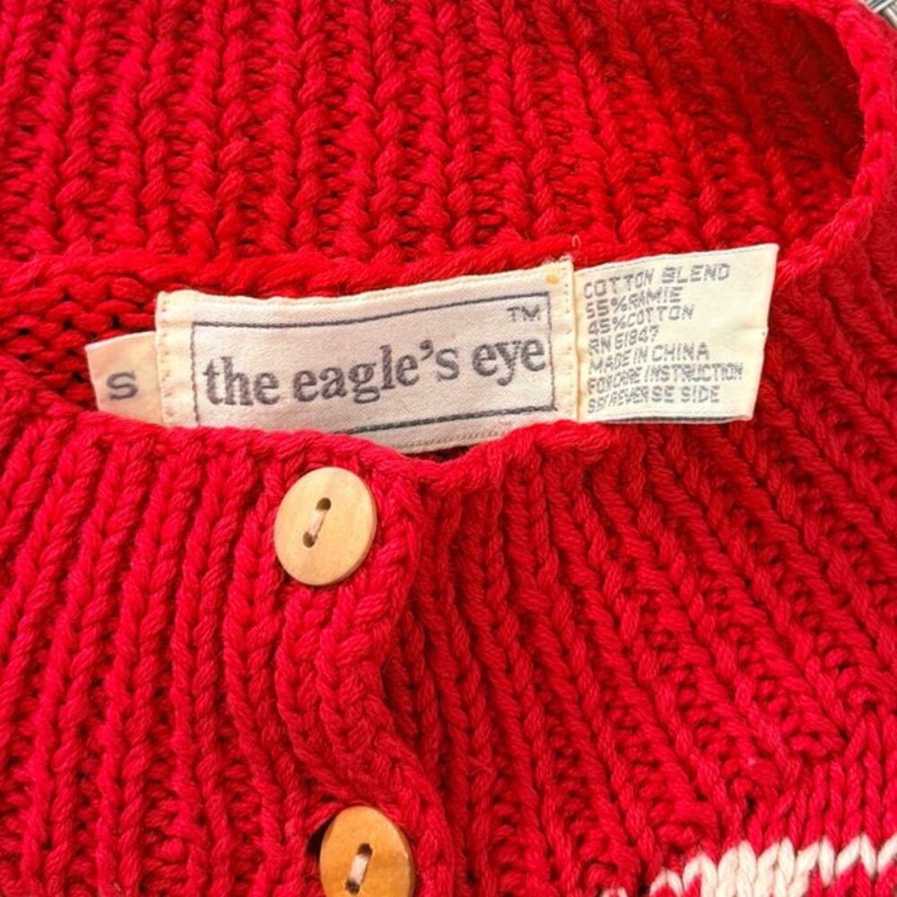VINTAGE EAGLE'S EYE Hand Knit Chunky Hearts Goose Cardigan Sweater S Cottagecore - Picture 3 of 4